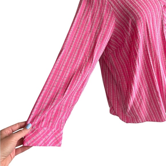CJ Banks Pink Textured Button Down Blouse Striped Plus Size 2X Shirt Pockets E20 - Picture 3 of 9